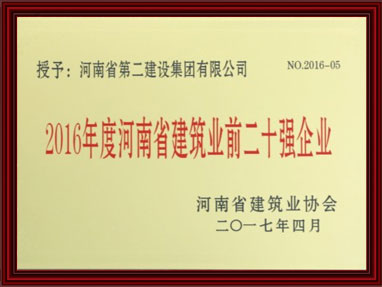 2016年度河南省建筑業(yè)前二十強(qiáng)企業(yè)